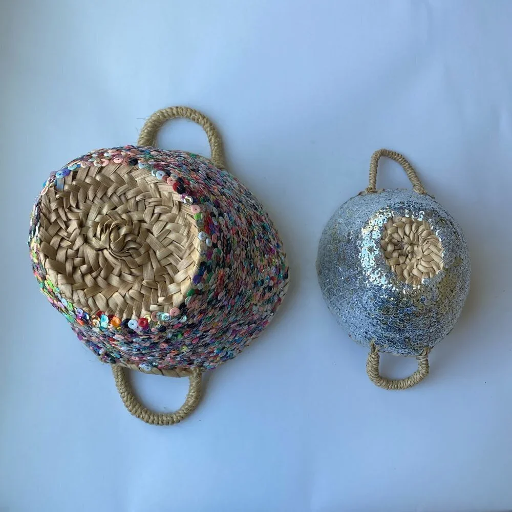 2 Bohemia Sequin Storage Baskets Small Silver (NWT) Large Multi-colored